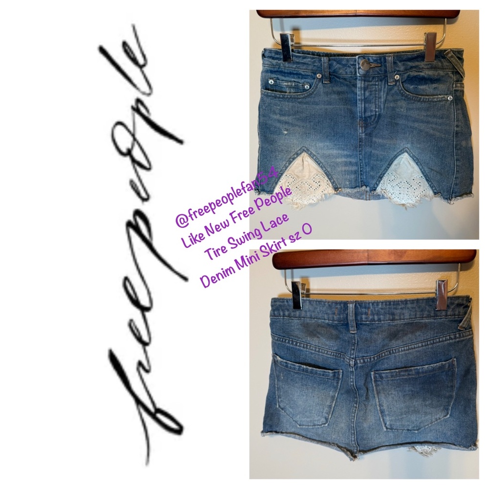 Like New Free People Tire Swing Lace Denim Mini Skirt sz 0